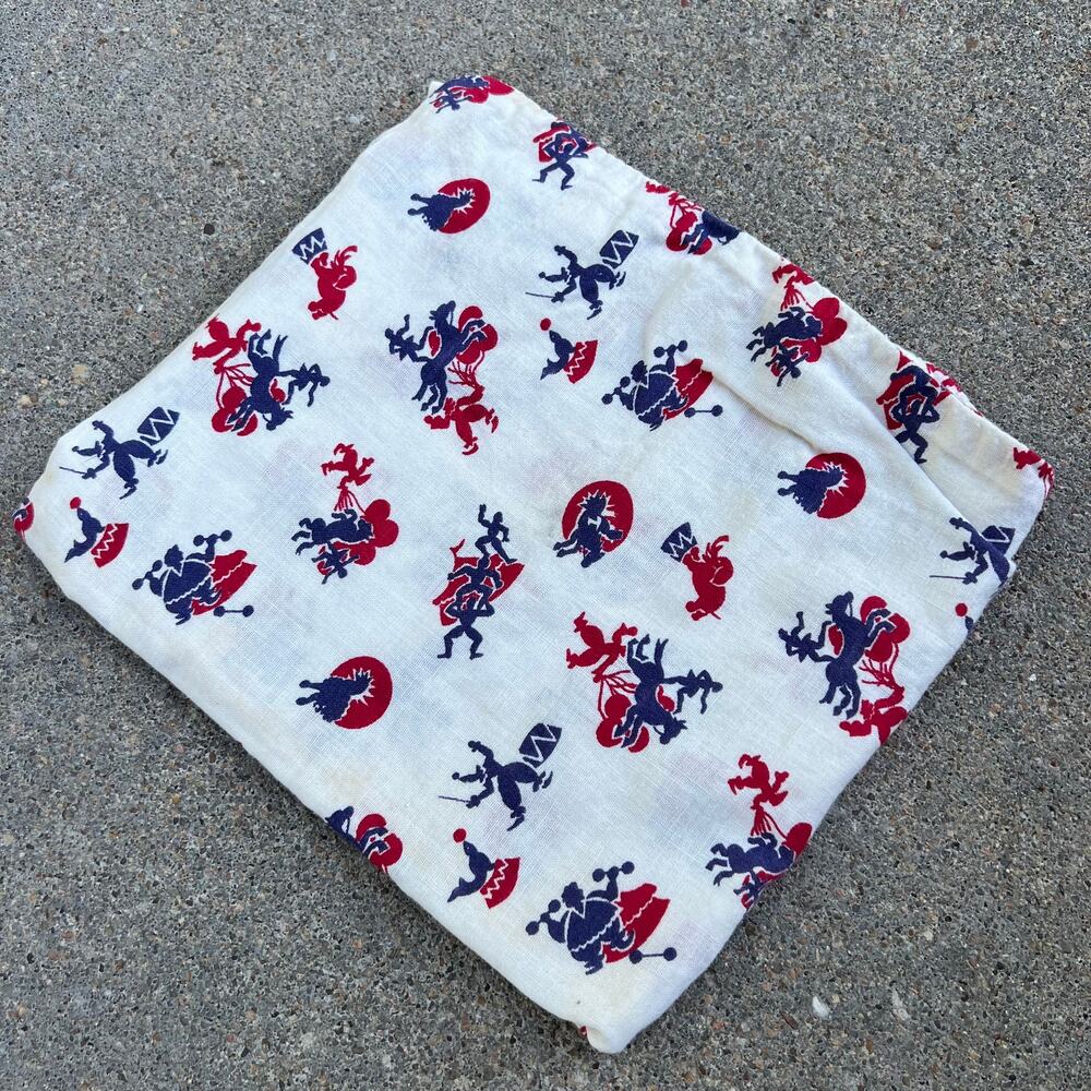 Vintage 40s Flour Feed Sack Circus Characters Clown Seal Trick Rider Red Blue 14